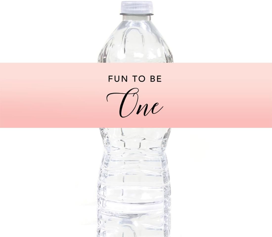 Andaz Press Blush Pink Rose Elegant Party Baby Girl's 1st Birthday Collection, Waterproof Water Bottle Labels, Fun to Be One, 20-Pack, Party Favors Decor Gift Ideas