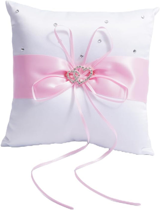 QIRMIZI Ring Pillow,Pearls Ring Cushion, Ring Bearer, Ring Holder for Beach Wedding, Wedding Ceremony, Proposal,Pink