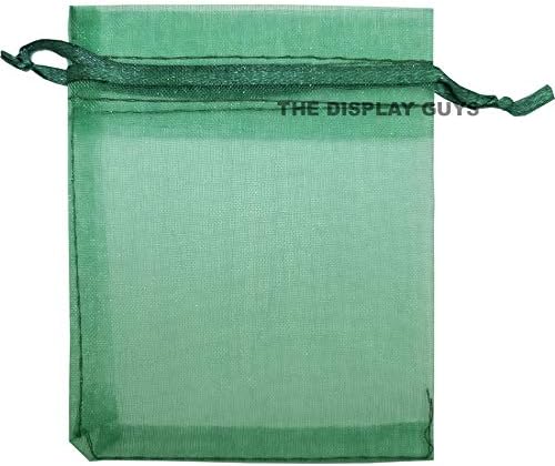 TheDisplayGuys 100-Pack 3x4 Dark Green Sheer Organza Gift Bags with Drawstring, Jewelry Candy Treat Wedding Party Favors Mesh Pouch
