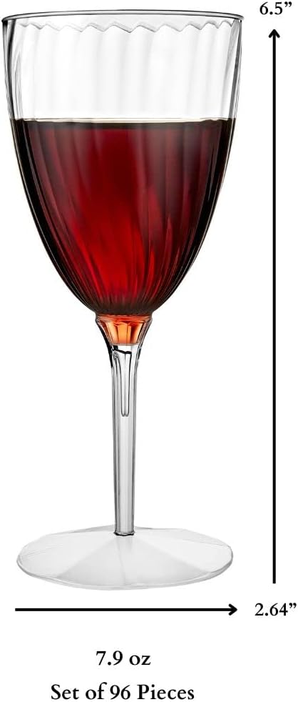 Lillian Tablesettings Premium Wine Glasses 8 oz. Clear Hard Plastic 1-Piece Disposable Cups Value Pack-96 Count