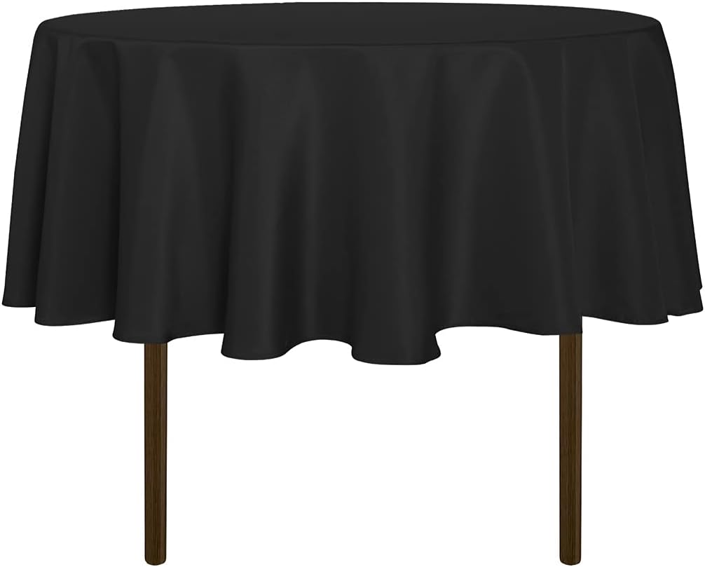 sancua 48 Inch Round Tablecloth (Fits 20-36 Inch Tables), Water Resistant Spill Proof Washable Polyester Table Cloth Decorative Fabric Table Cover for Dining, Buffet Parties and Camping, Black