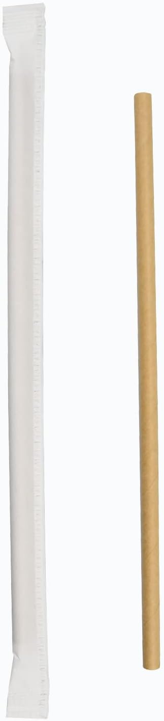 Brown Kraft Paper Drinking Straws, 7.75" Long, 0.24" Wide - Individually Wrapped - Pack of 1000