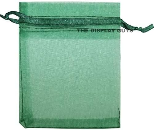 TheDisplayGuys 100-Pack 6x8 Dark Green Sheer Organza Gift Bags with Drawstring, Jewelry Candy Treat Wedding Party Favors Mesh Pouch