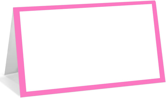 25 Pack Pink Border Place Cards, Editable Name Cards for Table Setting, Tent Cards Food Label for Dinner Party, Bridal Shower, Wedding, Baby Shower and Events -T10