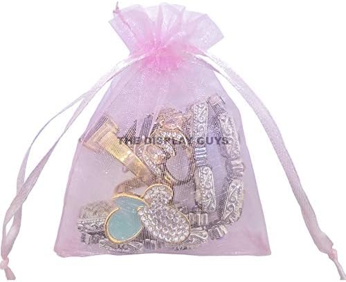 TheDisplayGuys 48-Pack 6x8 Pink Sheer Organza Gift Bags with Drawstring, Jewelry Candy Treat Wedding Party Favors Mesh Pouch