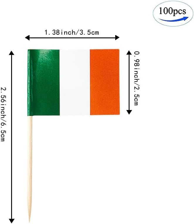 mflagperft Ireland Flag Irish Flag, Small Mini Ireland Toothpick Flags for Food, Cupcakes, Cocktails, Appetizers, Bar Party Decorations