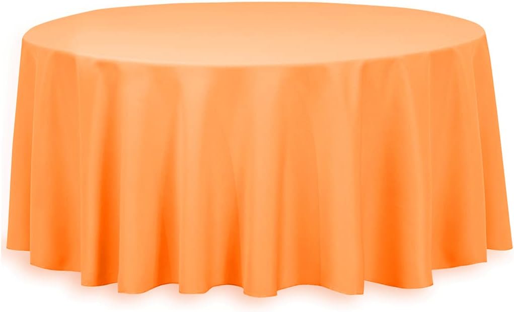 LTC LINENS Orange Round Tablecloth - 132 Inch Round Tablecloth, Large Party Table Cloth, Wrinkle Resistant, Washable Polyester Fabric Table Cover Linens for Wedding, Party, Banquet