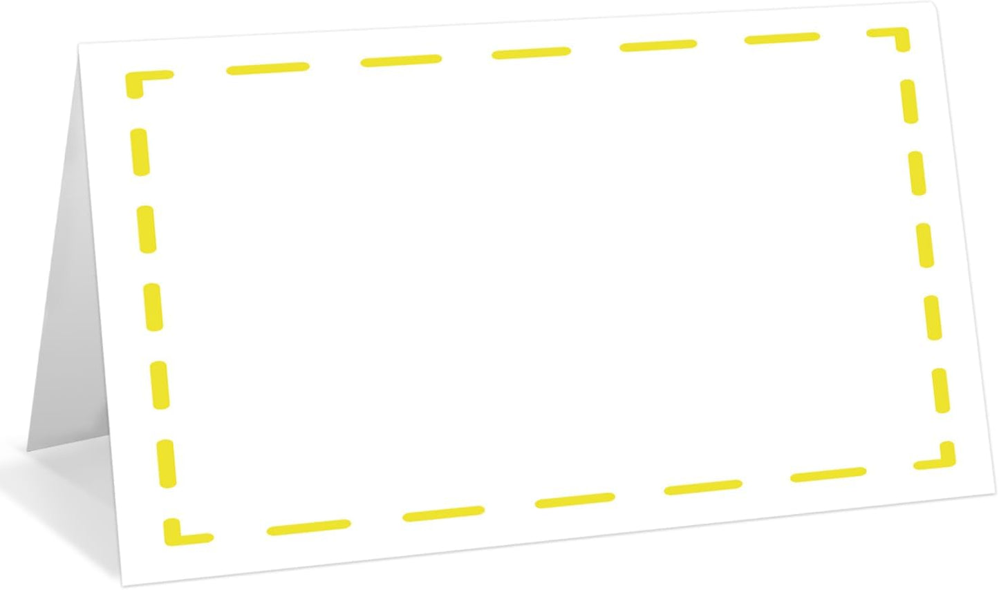 25 Pack Yellow Lines Place Cards, Editable Name Cards for Table Setting, Tent Cards Food Label for Dinner Party, Bridal Shower, Wedding, Baby Shower and Events -T21