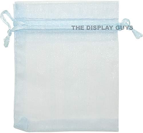 TheDisplayGuys 100-Pack 4x6 Blue Sheer Organza Gift Bags with Drawstring, Jewelry Candy Treat Wedding Party Favors Mesh Pouch