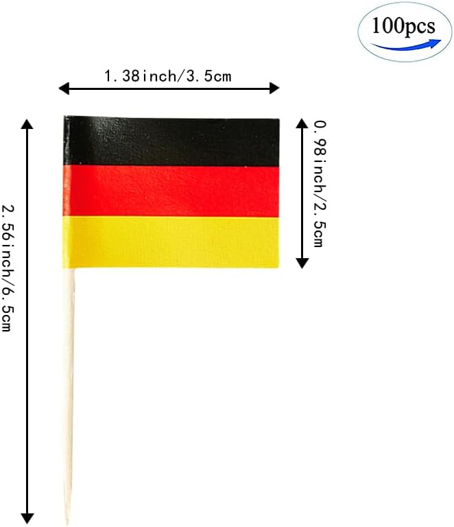 German Flag Germany Flag, Small Mini German Toothpick Flags for Food, Cupcakes, Cocktails, Appetizers, Bar Party Decorations