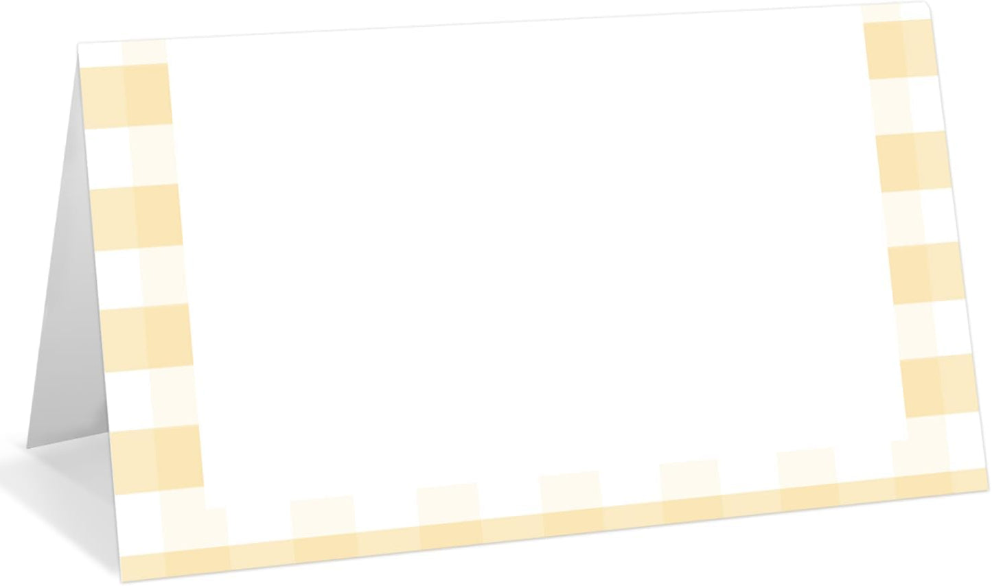 25 Pack Yellow Border Place Cards, Editable Name Cards for Table Setting, Tent Cards Food Label for Dinner Party, Bridal Shower, Wedding, Baby Shower and Events -T03