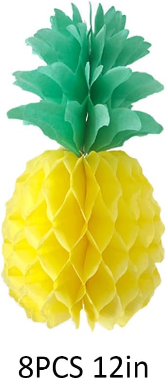 12inch Paper Pineapple Honeycomb Decorations 8pcs Tissue Party Pineapple Centerpieces Hanging Pineapple for Table Decor for Summer Tropical Hawaiian Beach Decor