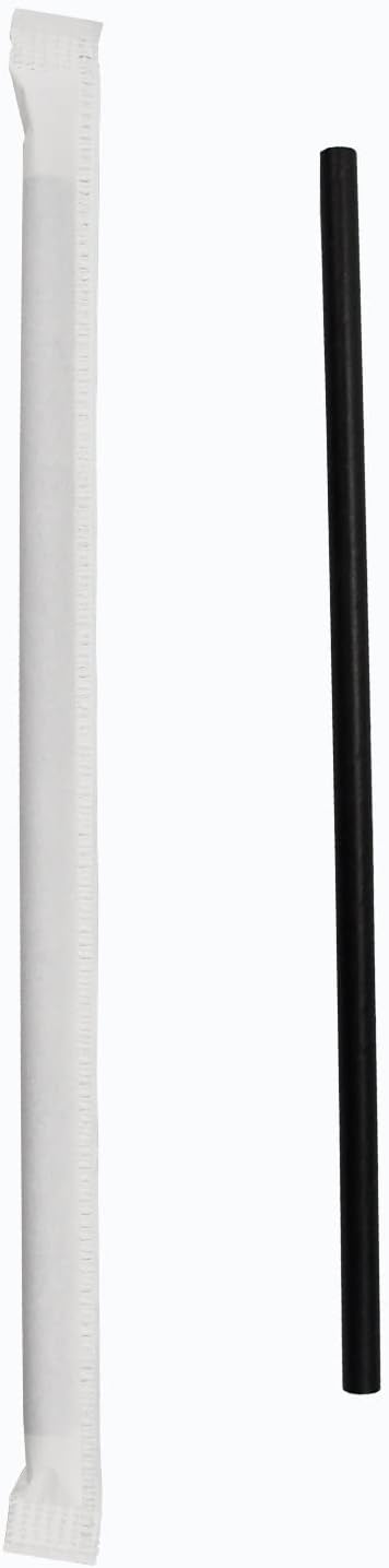 Black Paper Drinking Straws Bulk Individually Wrapped - 1000 Counts, 7.75" x0.24" - For Cocktail, Coffee, Bars and Restaurants