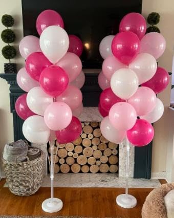 Leesoot 2 Sets 74-Inch Pink Floor Column Kit Stand With Backdrop Decoration for Graduation, Wedding, Birthday, Baby Shower, Gender Reveal Party - Balloon Tower and Tree