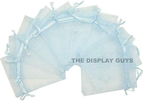 TheDisplayGuys 100-Pack 6x8 Blue Sheer Organza Gift Bags with Drawstring, Jewelry Candy Treat Wedding Party Favors Mesh Pouch