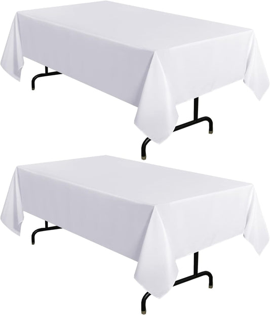 sancua 2 Pack White Tablecloth 60 x 120 Inch, Rectangle 8 Feet Table Cloth - Stain and Wrinkle Resistant Washable Polyester Table Cover for Dining Tables, Buffet Parties and Camping