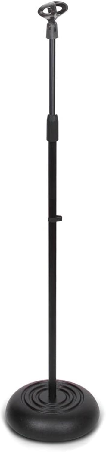 Pyle Adjustable Microphone Stand - Universal Mic Stand with Compact Heavy Base, Floor Standing Design, Height Adjustable, Pivot Angle Clip for Singing & Recording (2.8??- 5??ft., 9.8??Base Diameter)