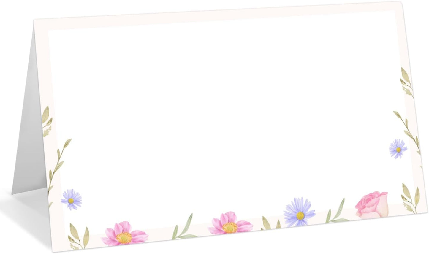 25 Pack Flower Place Cards, Editable Name Cards for Table Setting, Tent Cards Food Label for Dinner Party, Bridal Shower, Wedding, Baby Shower and Events -T06