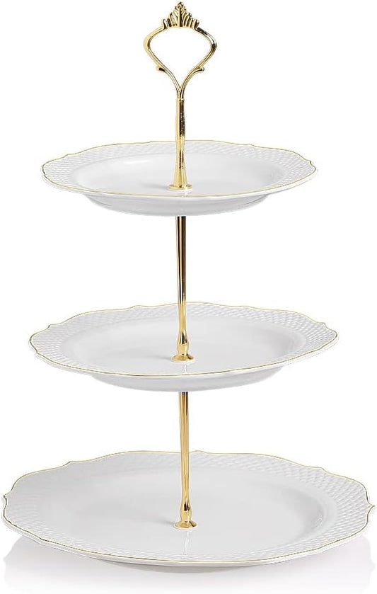 Sweejar 3 Tier Ceramic Cake Stand Wedding, Dessert Cupcake Stand for Tea Party Serving Platter (New White)