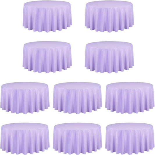 LTC LINENS 10 Pack 120 Inch Round Tablecloth Lavender for 60 Inch Round Table - Bulk Round Table Cover - Washable, Wrinkle Resistant Polyester Fabric Cloth for Wedding, Party