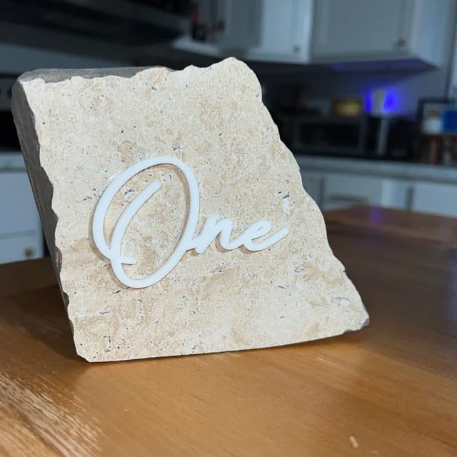 Cursive Wedding Table Number SET, DIY thin modern Black or White acrylic cutouts with silicone glue included. Words only, no backing (One - Ten, Gloss White)