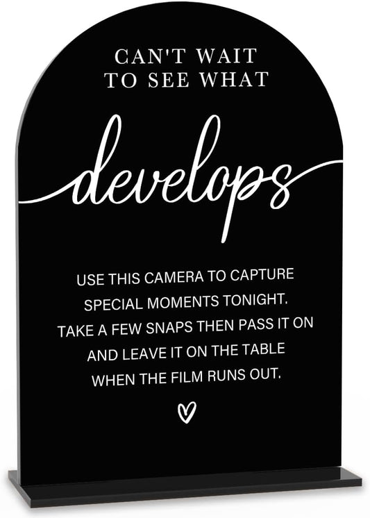 Acrylic Wedding Sign Can't Wait to See What Develops Sign for Wedding Wedding Signs for Ceremony Modern Calligraphy Arch Acrylic Table Top Sign for Wedding Reception and Event Party Table(black）