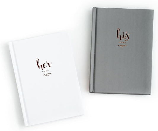 GSM Brands Wedding Vow Books His and Her Hardcover, Ivory Pages, Gold Foil Embellishments 2Pcs (3.9 x 5.5, 40 Pages Each) Includes Ribbon Bookmark