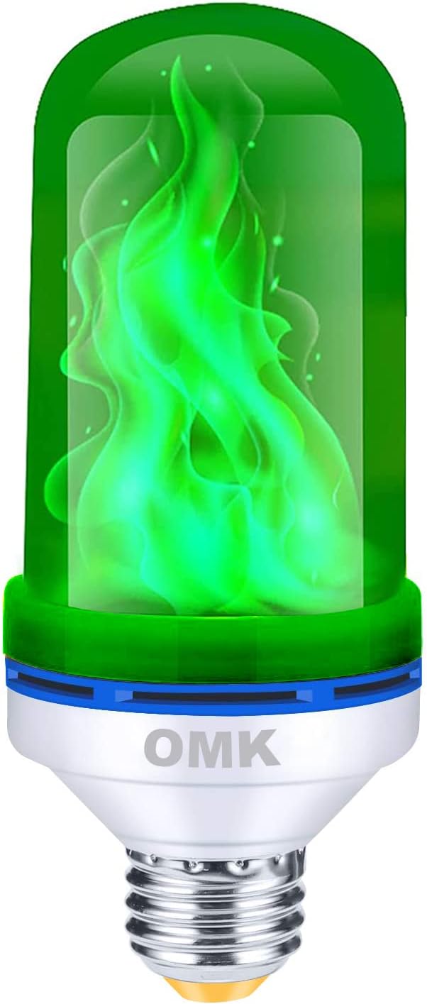 OMK Green Led Flame Light Bulb LED Christmas Decorations Fire Light Bulbs - Upgraded Halloween Bars Porch Light Bulb Flickering Fire LED Lamps for Indoor/Outdoor/Holiday Decoration Gifts