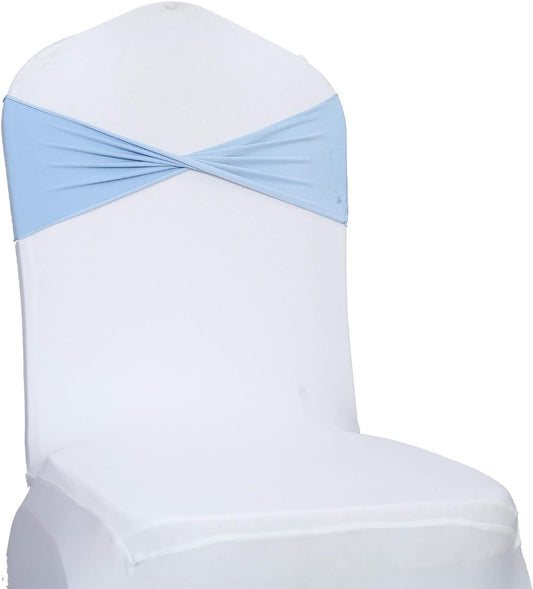 VDS Pack of 150 PCS | Baby Blue | Spandex Chair Sashes Bows Without Buckle | Stretch Elastic Banquet Universal Folding Chair Band Tie with for Wedding Party Conference Celebration Event Decoration
