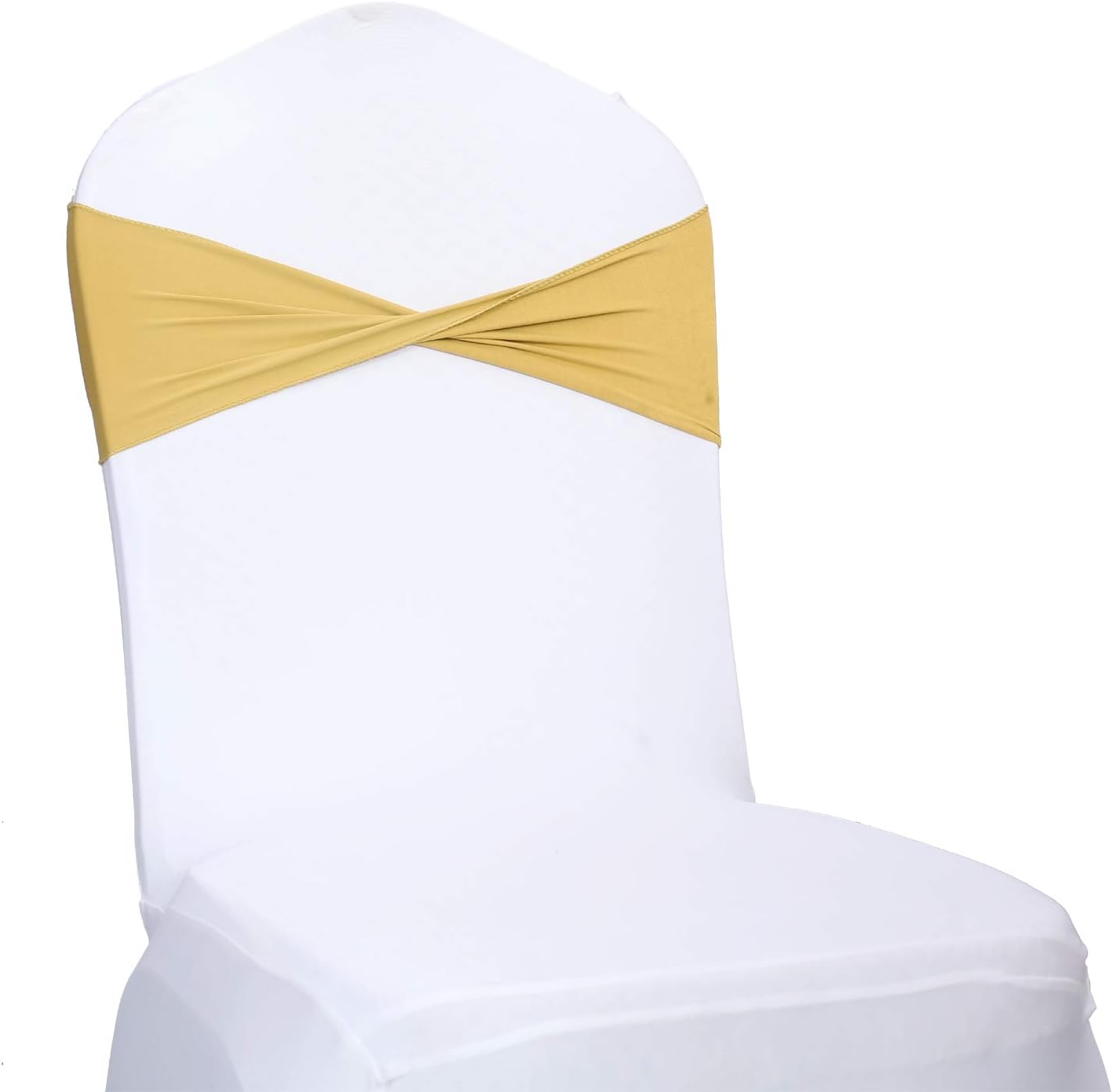 VDS Pack of 300 PCS | Gold | Spandex Chair Sashes Bows Without Buckle | Stretch Elastic Banquet Universal Folding Chair Band Tie with for Wedding Party Conference Celebration Event Decoration