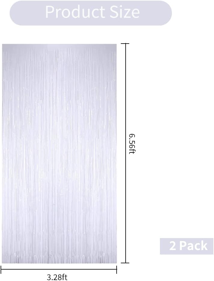 BEISHIDA 2 Pcs White Door Streamers Tinsel Curtain Party Streamers Backdrop Fringe Foil Wall Background for Birthday Halloween Christmas Wedding Party Decoration(3.28 ft x 6.56 ft)