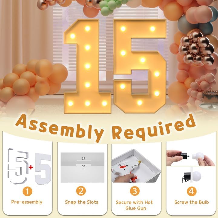 imprsv 3FT Light Up Numbers, Marquee Numbers 15th Birthday Decorations for Girls Boys, 15th Birthday Women Foam Board Anniversary Party Decorations Arch Kit (DIY)