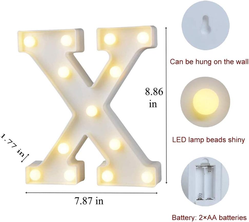 MUMUXI Marquee Light Up Letters | Large Light Up Numbers | Battery Powered and Bright with Every Letter of The Alphabet | for Wedding, Birthday, Party, Celebration, Christmas or Home Decoration (X)