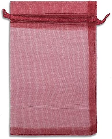 TheDisplayGuys 48-Pack 6x8 Maroon Sheer Organza Gift Bags with Drawstring, Jewelry Candy Treat Wedding Party Favors Mesh Pouch