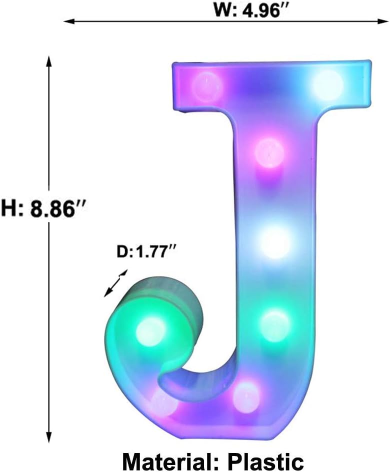 Pooqla Colorful LED Marquee Lights with Remote – Light Up Signs – Party Bar Letters with Lights Decorations for The Home - Multicolor J