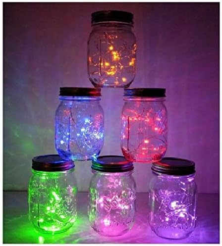 6 Pack Mason Jar Lights, 10 LED Solar Multi-Colored Fairy String Lights Lids Insert for Garden Deck Patio Party Wedding Decorative Lighting Fit for Regular Mouth Jars