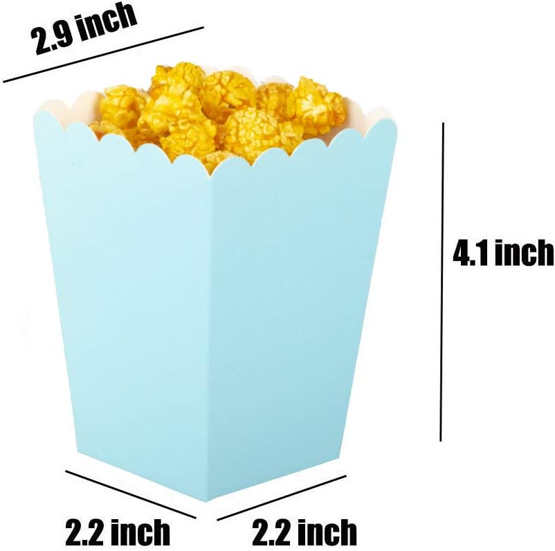 Light Blue Popcorn Boxes Mini Paper Popcorn Box Cardboard Popcorn Container for Party, Pack of 12