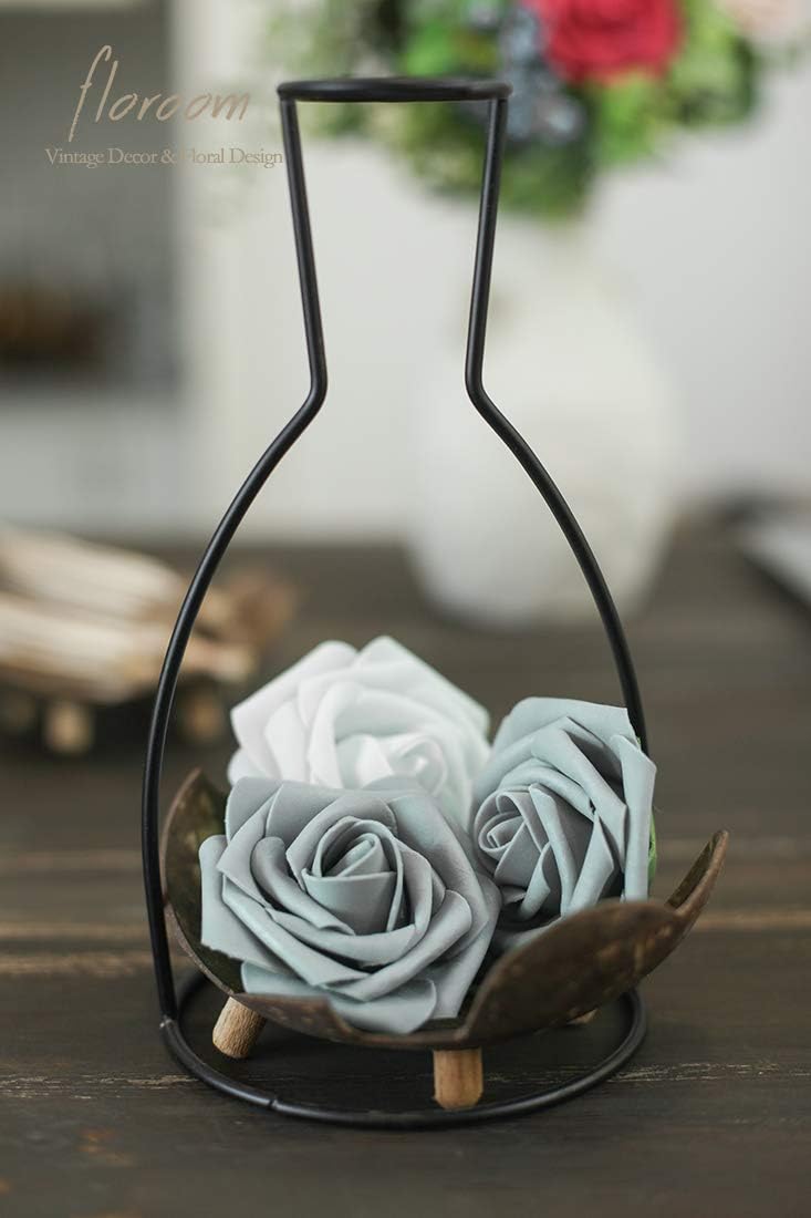 Floroom Artificial Flowers 25pcs Real Looking Silver Grey Foam Fake Roses with Stems for DIY Wedding Bouquets Bridal Shower Centerpieces Floral Arrangements Party Tables Home Decorations