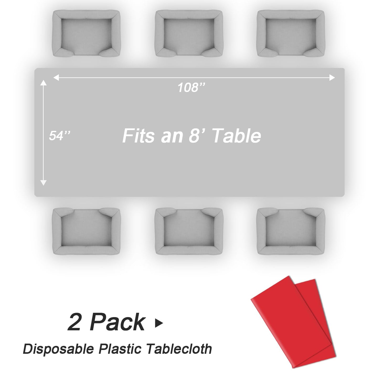 QIKSION Red Plastic Table Cloth Disposable 2 Pack, 54 x 108 Inch Tablecloths for Valentines
