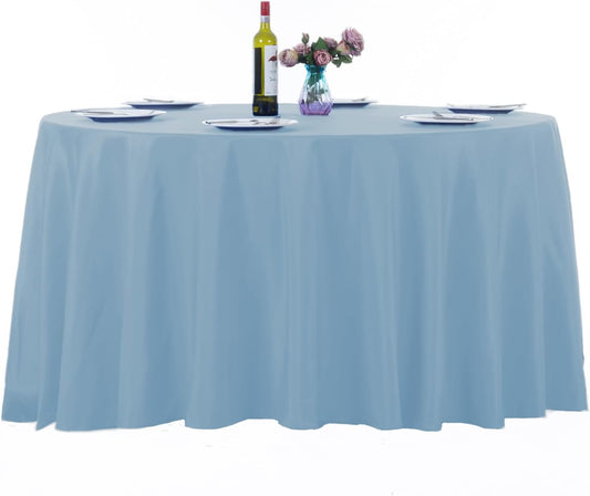 Ascoza 2pack 108 Inch Blue Mist Round Tablecloth in Washable Polyester Fabric for Wedding/Banquet/Restaurant/Parties
