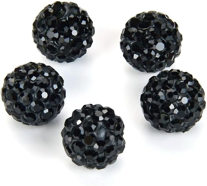 100pcs Adabele Grade A Suncatcher Crystal Rhinestone Pave Loose Beads 12mm Jet Black Polymer Clay Disco Ball Spacers Compatible with Shamballa All Craft Jewelry Making DB12-23