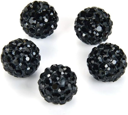 25pcs Adabele Grade A Suncatcher Crystal Rhinestone Pave Loose Beads 10mm Jet Black Polymer Clay Disco Ball Spacers Compatible with Shamballa All Craft Jewelry Making DB10-23