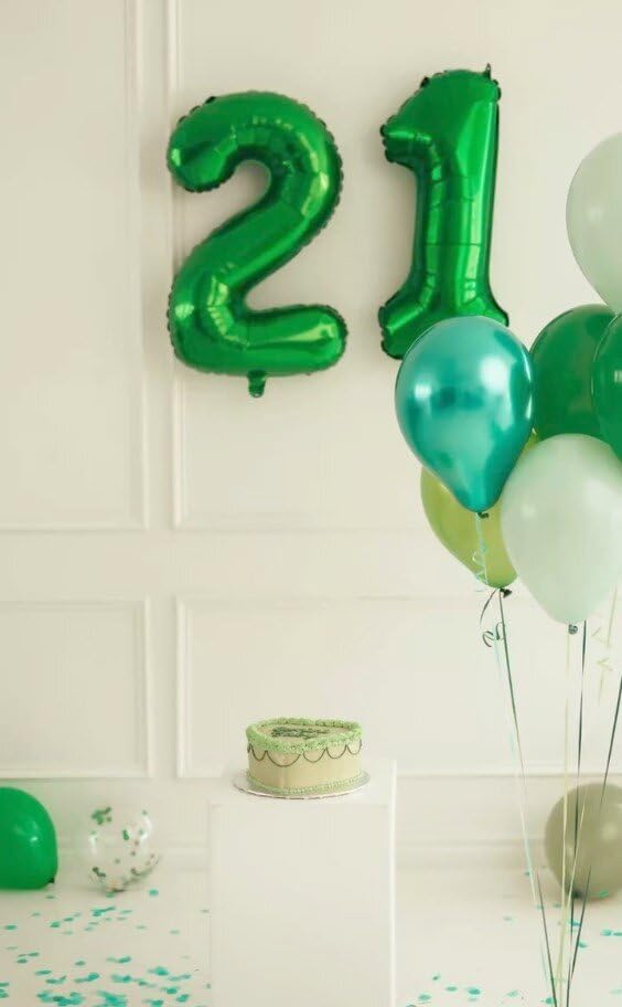 Green Number 17 Birthday Balloon 40 Inch, Digital Balloons for 17 Party Celebration Decorations Supplies, Mylar Foil Numbers Balloon for 17 Wedding Anniversary