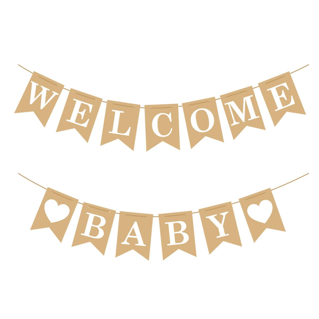 Welcome Baby Banner – Rustic Baby Shower Decorations, Gender Neutral Baby Shower Decor, Pre-Strung