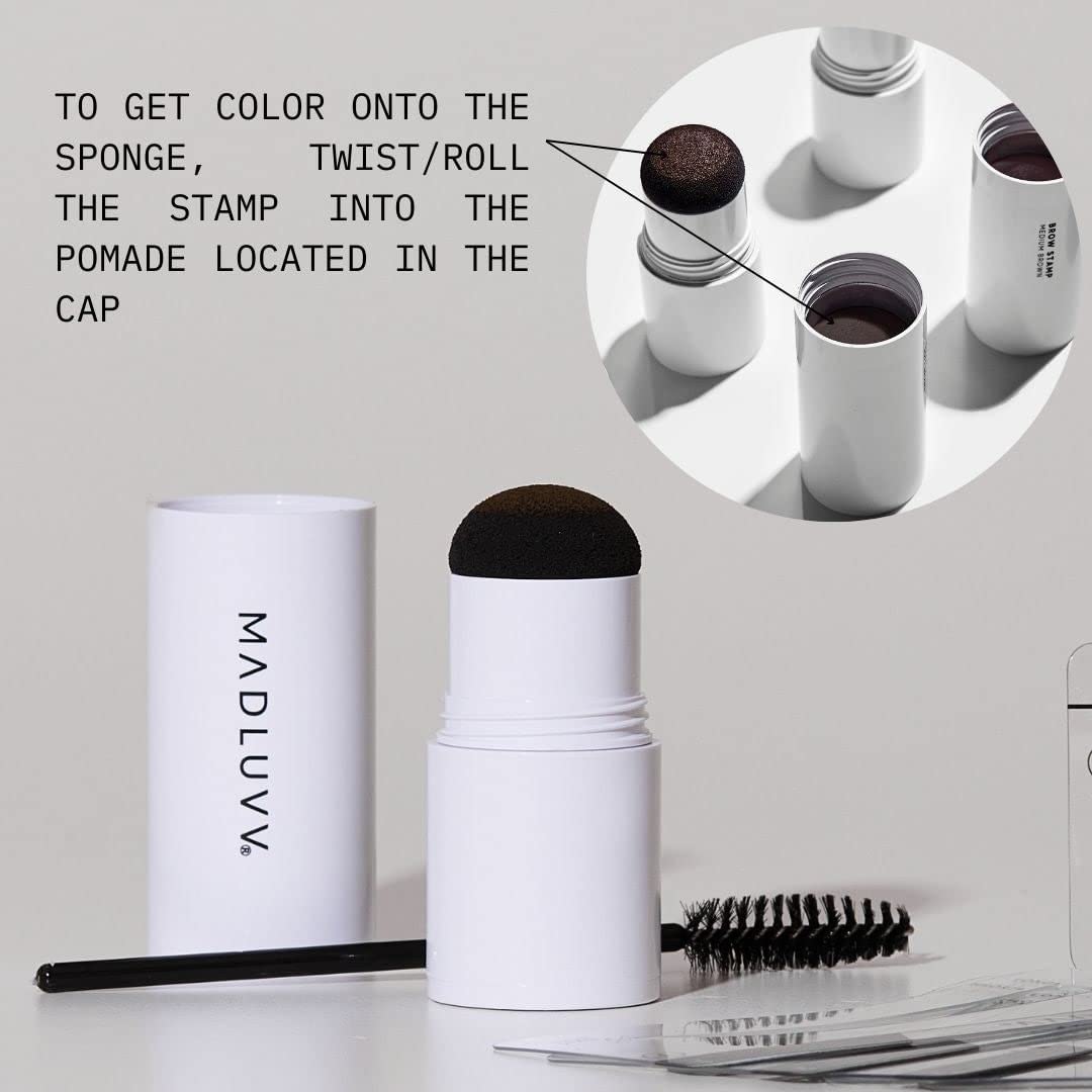 MADLUVV Brow Stamp Kit with Brow Stencils – Easy Eyebrow Shaper for Natural-Looking Brows – Popular Eyebrow Stencil Kit Used by Professionals – 9 Shapes, Spoolie, Travel Bag & Stamp (Blonde)