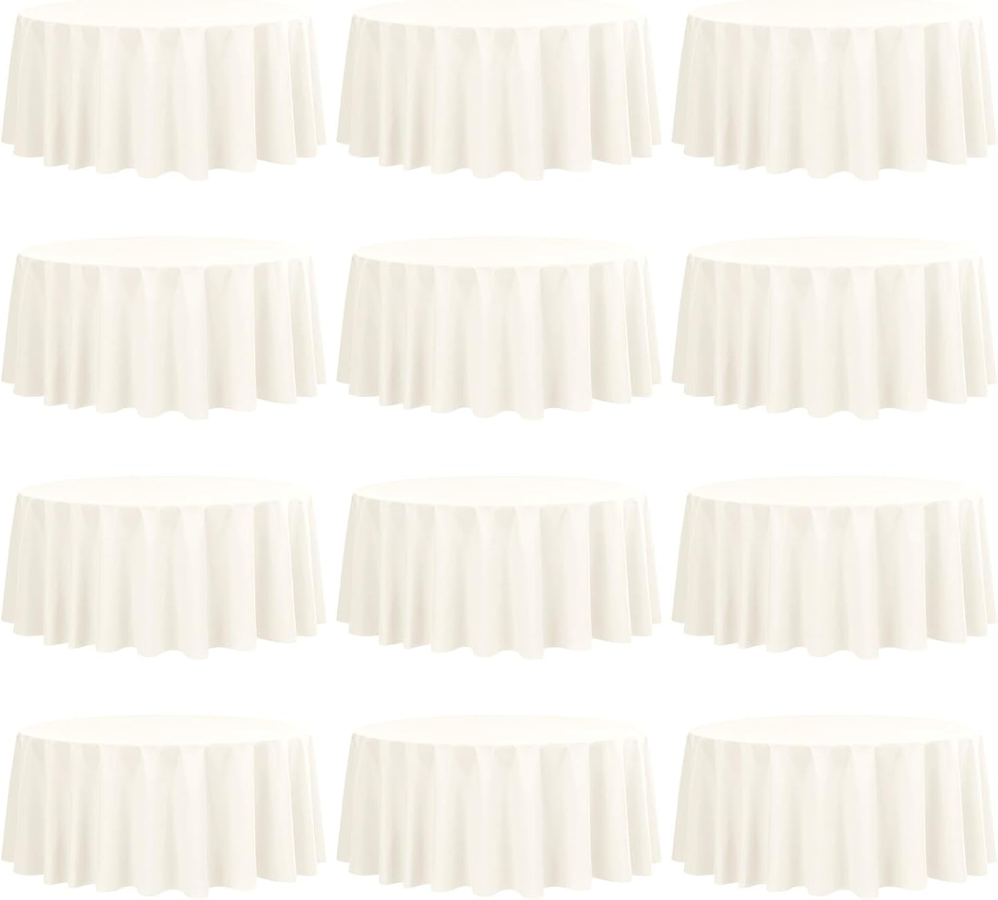 fani 12 Pack 90 Inch Round Tablecloth Ivory Polyester Fabric Table Cloth for Round Table,Washable Table Cover for Wedding Party Dining Table Buffet Banquet Restaurant and Camping