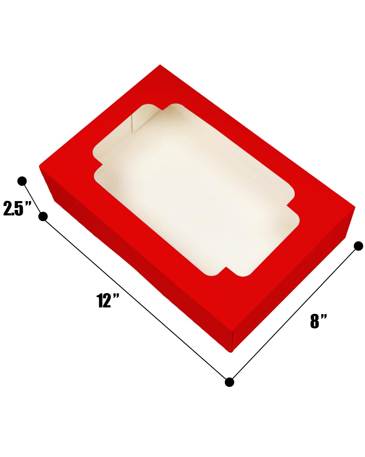 qiqee Auto-pop up Red Cookie Box with Window 12x8x2.5 inch 32 Packs Two Uses One Second Folding Pastry Biscuit Bakery Box for Packaging