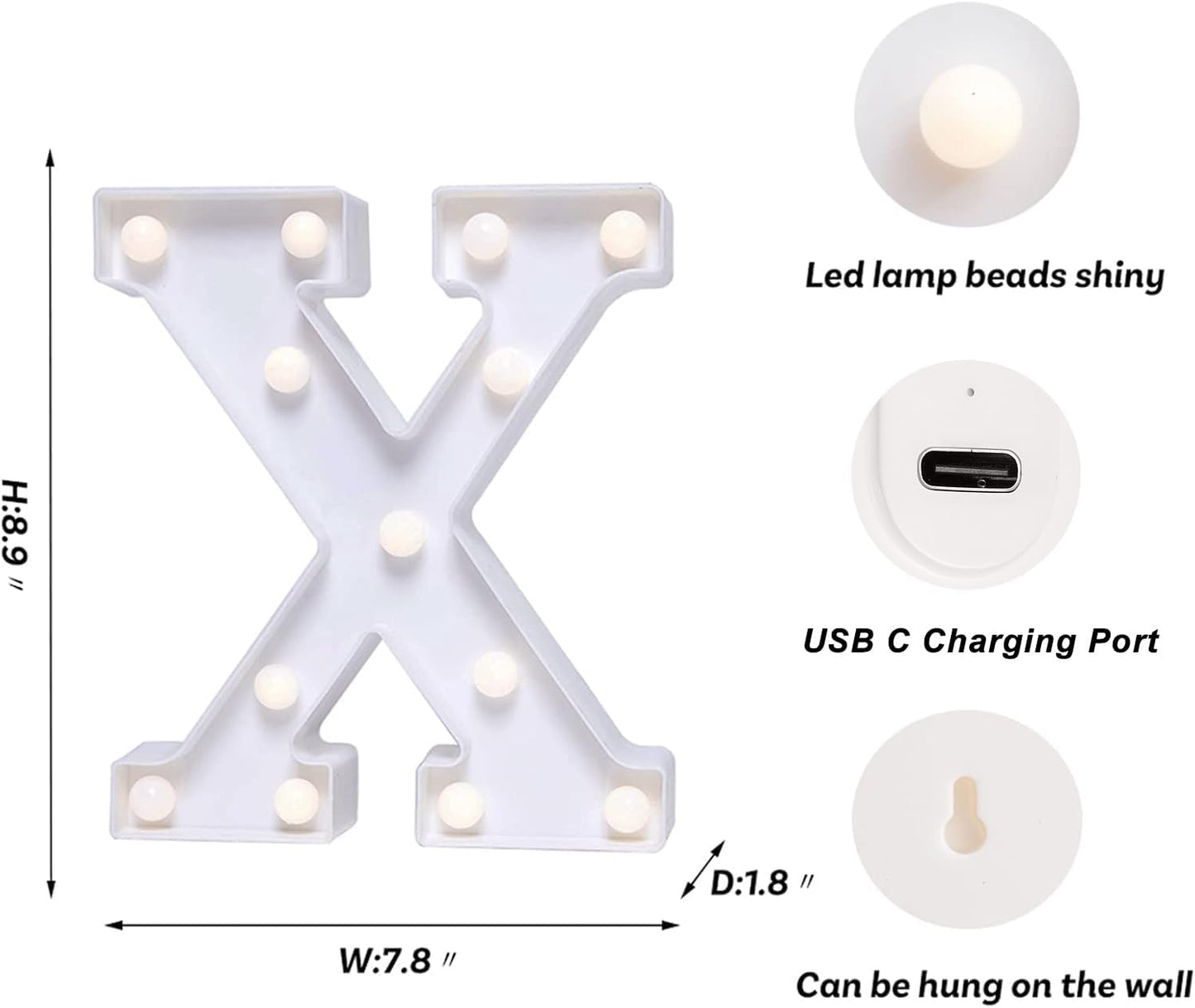 Foaky Rechargeable LED Letter Lights Sign Marquee Light Up Letters Sign for Night Light Wedding/Birthday Party Christmas Lamp Home Bar Decoration (X)