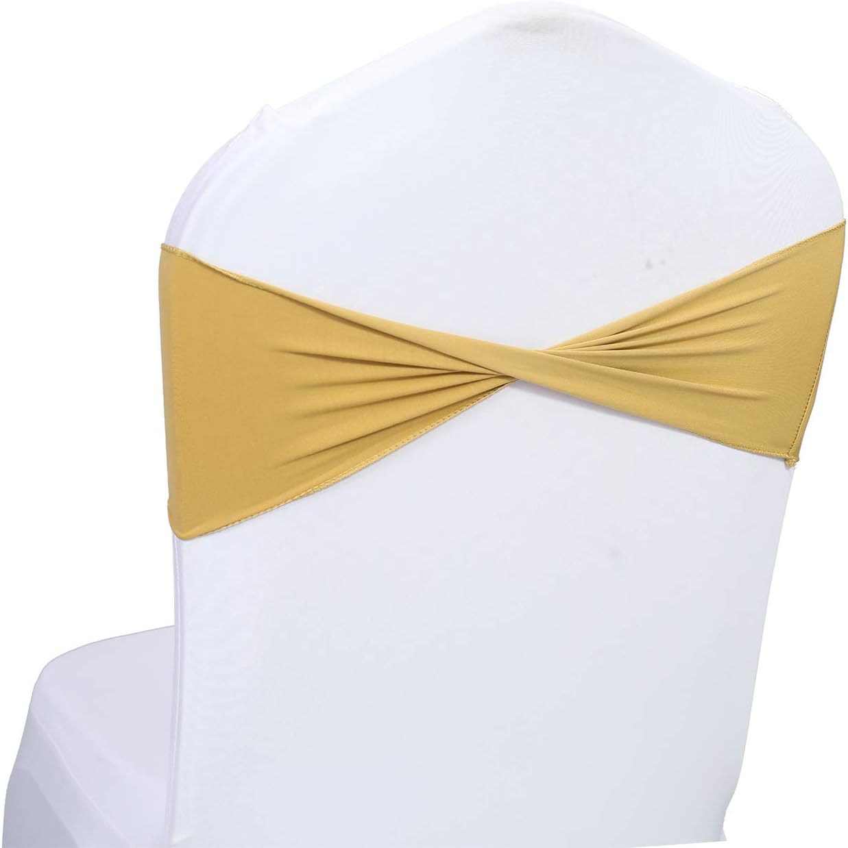 VDS Pack of 300 PCS | Gold | Spandex Chair Sashes Bows Without Buckle | Stretch Elastic Banquet Universal Folding Chair Band Tie with for Wedding Party Conference Celebration Event Decoration