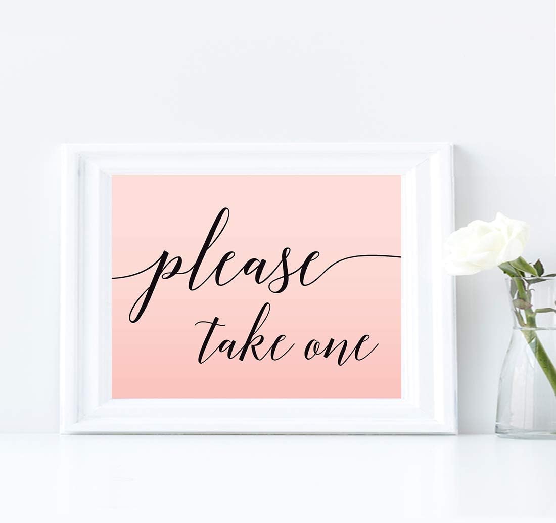 Andaz Press Blush Pink Rose Elegant Party Collection, 8.5x11-inch Unframed Party Sign, Please Take One, 1-Pack, Party Favor Table Signage Decor